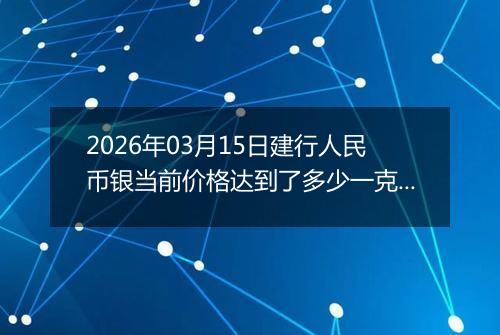 2026年03月15日建行人民币银当前价格达到了多少一克2026年03月15日