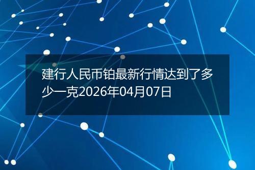 建行人民币铂最新行情达到了多少一克2026年04月07日