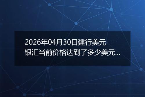 2026年04月30日建行美元银汇当前价格达到了多少美元一盎司2026年04月30日