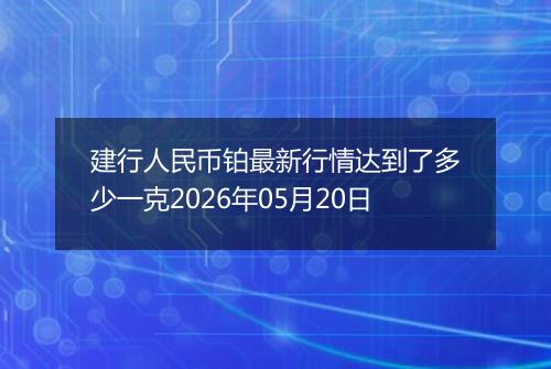 建行人民币铂最新行情达到了多少一克2026年05月20日