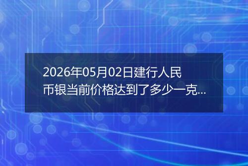 2026年05月02日建行人民币银当前价格达到了多少一克2026年05月02日