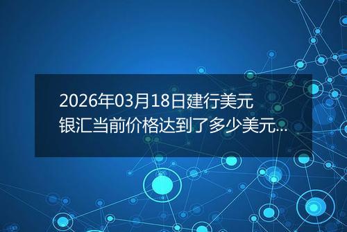 2026年03月18日建行美元银汇当前价格达到了多少美元一盎司2026年03月18日