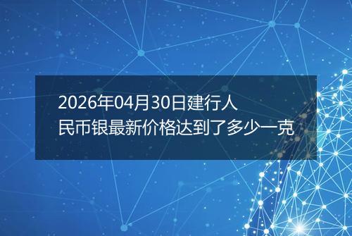 2026年04月30日建行人民币银最新价格达到了多少一克