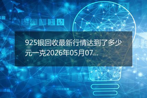925银回收最新行情达到了多少元一克2026年05月07日