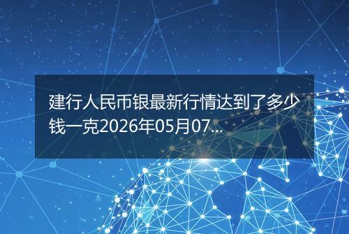 建行人民币银最新行情达到了多少钱一克2026年05月07日
