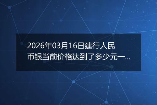 2026年03月16日建行人民币银当前价格达到了多少元一克2026年03月16日